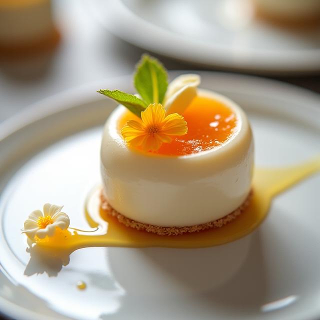 Monoporzione 'Fiore di Miele' con decorazione floreale.